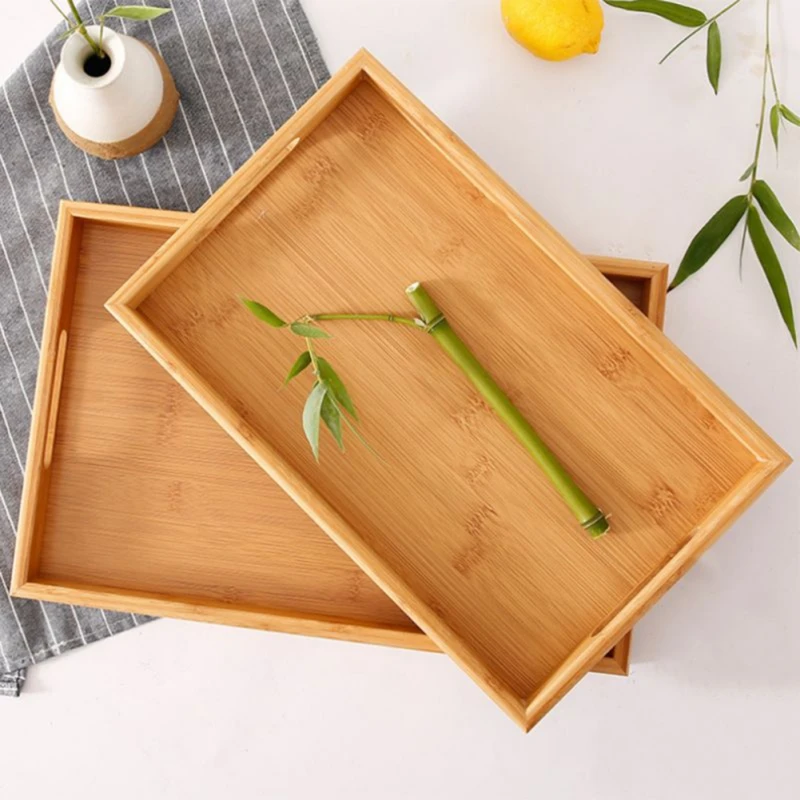 

Bamboo Wooden Rectangular Tea Tray Storage Tray Tea Trays Serving Tray with Handles Hotel Kitchen Dinner Plate Storage Tray