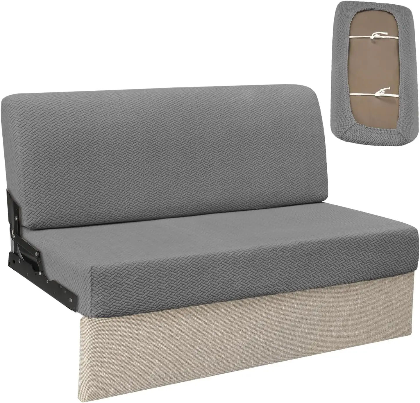 

Stretchable RV Sofa Covers for Sleeper Beds - 2-Piece Grey Backrest & Seat Protectors