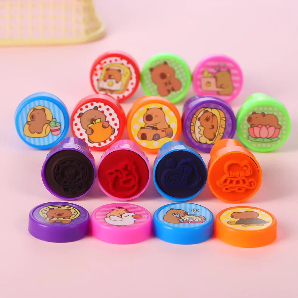 12Pcs Cartoon Animal Capybara Theme Party Self-ink Stamps Toy for Kids Birthday Party Favors School Rewards Gift Pinata Fillers