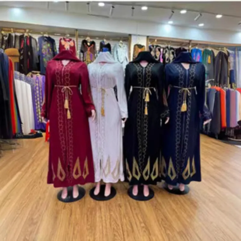 

New Women Elegant Dress Chiffon Open Abaya with Zipper Muslim Women Dress Islamic Clothing Cardigan Abaya Women Muslim Dress
