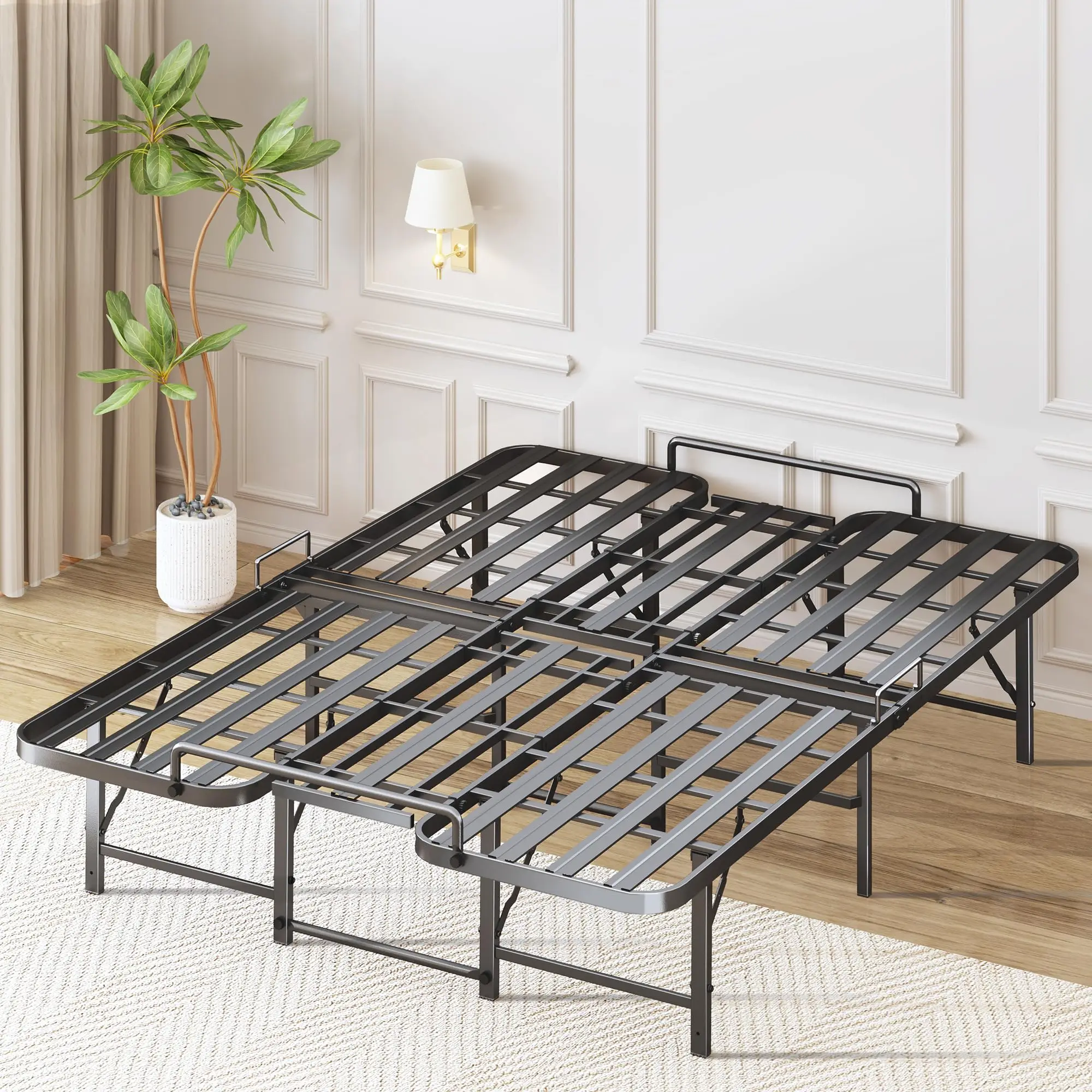 Foldable Queen Bed Frame, Heavy Duty Folding Bed Frame Queen Size,14 Inch Sturdy Metal Platform Bed with 12 Unshakable