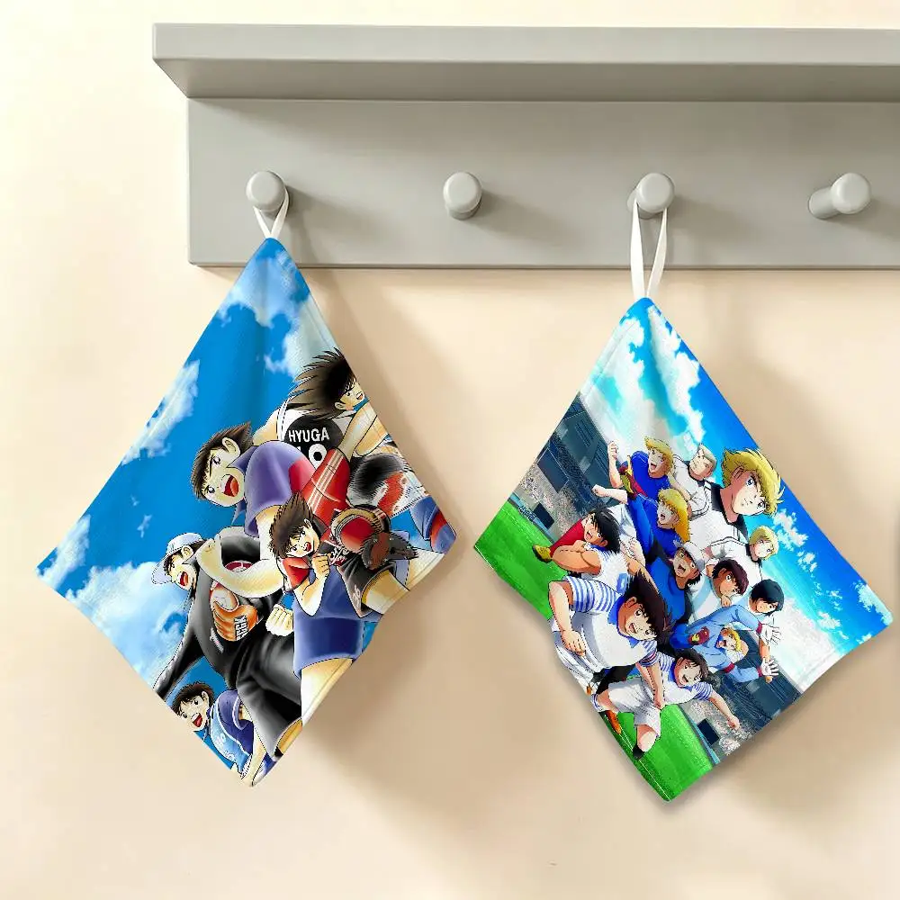Cartoon Captain Tsubasa Polyester Cotton Hand Wiping Towel, Hanging Design, Durable for Household Restaurant Toilet Use