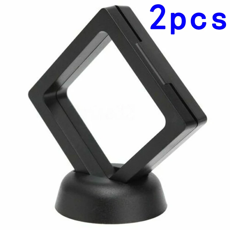 2pcs Coin Frame Penny 90*90mm Decoration Black Plastic 3D Floating Display Holder Box Case Stand Square Jewelry