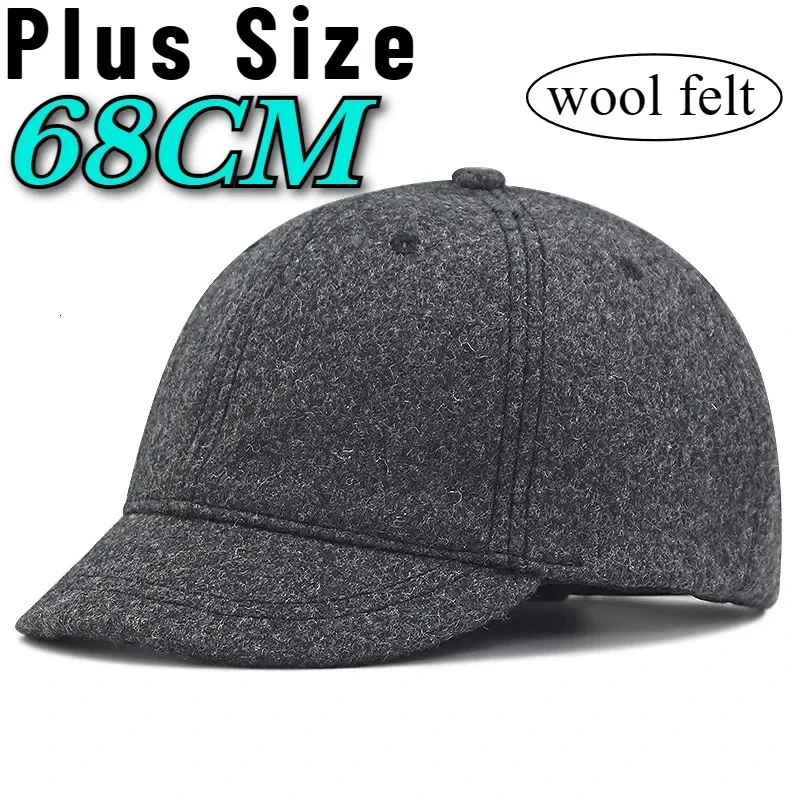 Winter Large Size 68cm Baseball Caps Old Men Warm Short Peak Wool Hat Big Head Man Plus Size Felt Snapback Cap 56-61cm 62-68cm