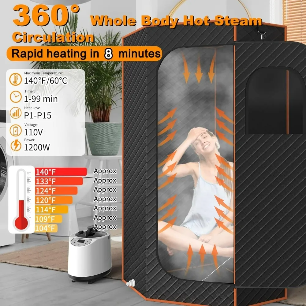 Sauna Box, Portable Sauna for Home with 3L Steamer, Remote Control, Folding Chair and Mat, Full Body Personal Steam Sauna Tent