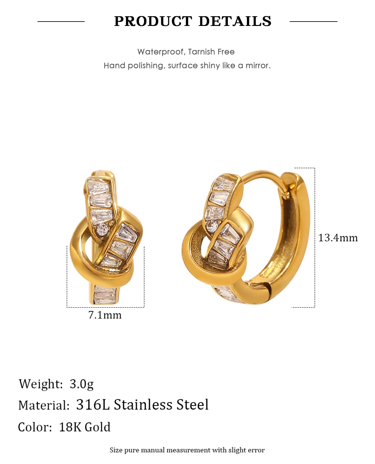 E.B.belle Unregelmäßige Knoten-Zirkon-Creolen 18K Vergoldete Edelstahl-Ohrringe für Frauen Hypoallergener Schmuck Geschenk – Detail 3
