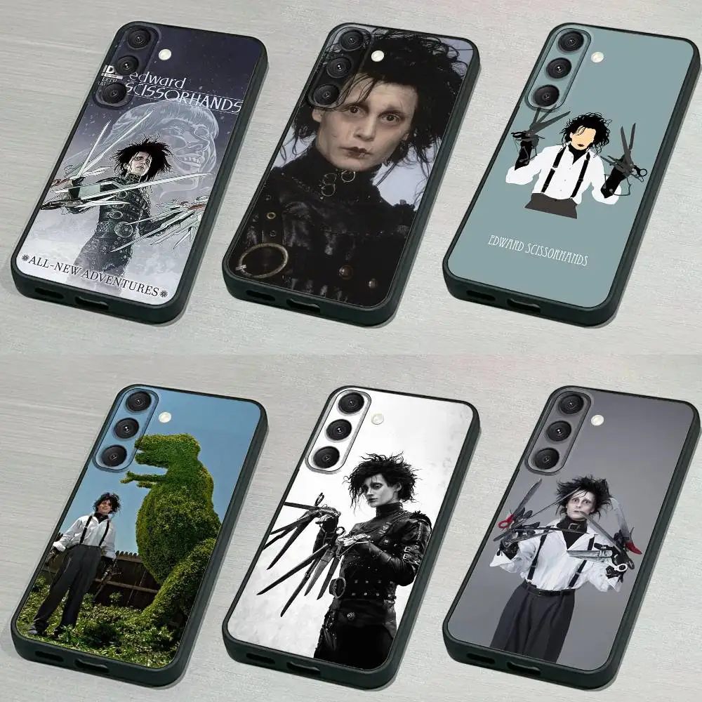 Funda de teléfono E-Edward S-Scissorhands para Samsung S 25,24,23,22,30,21,10,9,Ultra,Plus,Lite,FE,4,5G, funda blanda negra