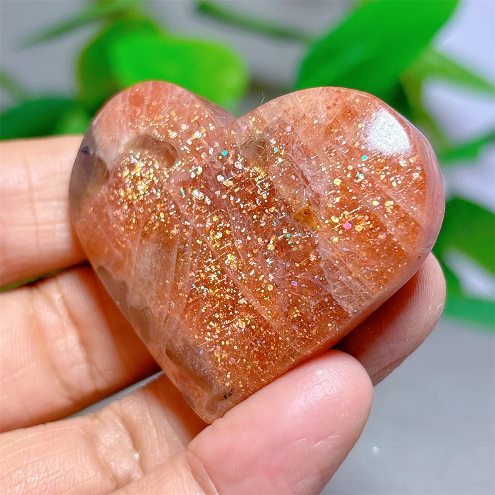 Gold Sunstone Heart Crystal Natural Quartz Stone Home Decoration Minerals Reiki Craft Gifts Energy Healing Spiritual Meditation