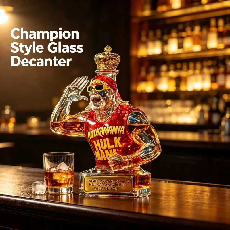 Novelty Champion Wrestler‑Shaped Glass Decanter Whiskey Liquor Bottle Home Bar Decor Collectible Gift for Men