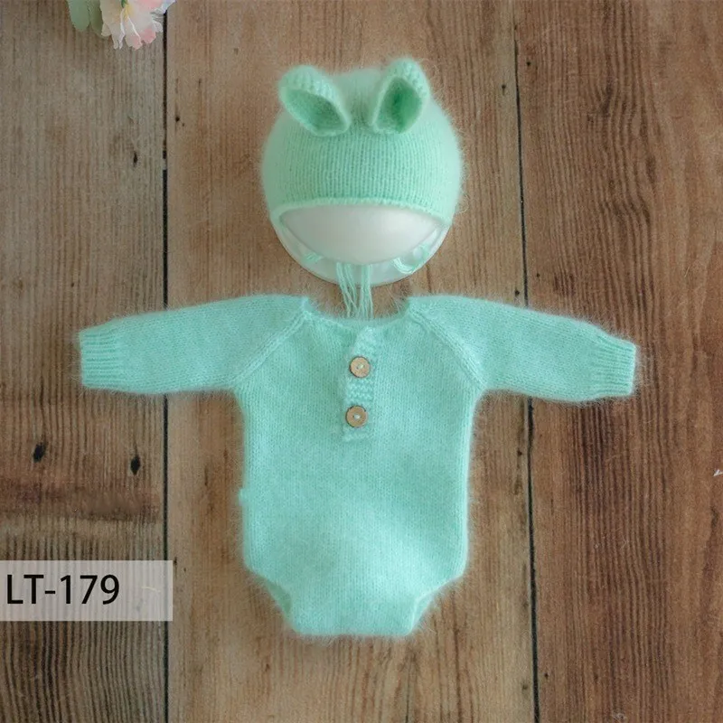 قبعة أرنب منسوجة يدويًا لحديثي الولادة ، إكسسوارات للتصوير الفوتوغرافي ، استوديو تصوير للأطفال ، إكسسوارات تصوير الطفل بالقمر الكامل #5