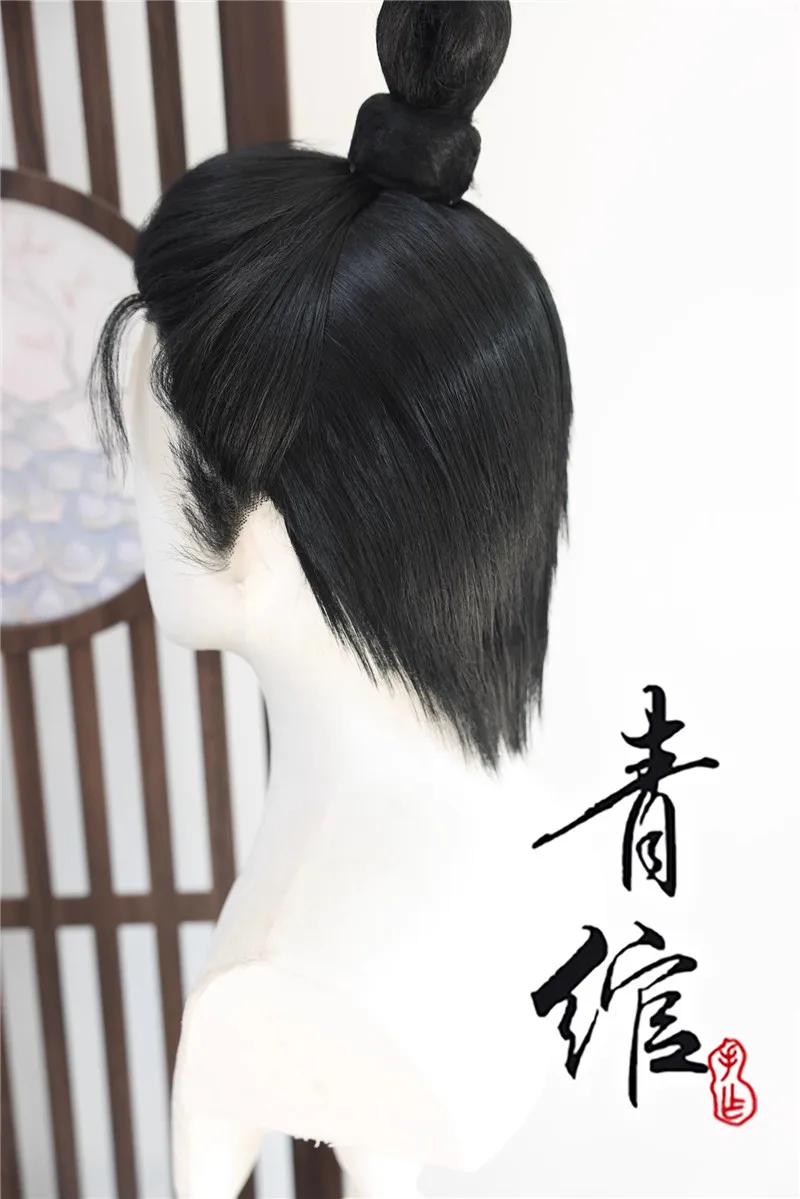 Peruka Cosplay Halloween w stylu Daoge Where Winds Meet, czarna, w stylu starożytnym, rekwizyt, imitacja ręcznie robionej peruki COS