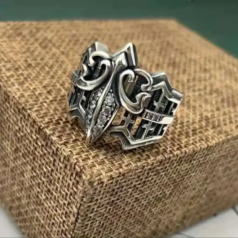 Sterling Silver Hexagram Ring Vintage Men's and Women's Personality European and American Punk Fashion Flow Thai Silver Ring Ope