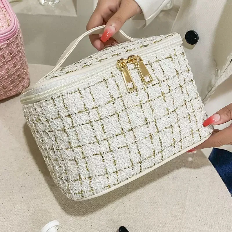 

4PCS Plaid Cosmetic Bag Large Capacity Travel Makeup Organizer Portable Women Toiletry Storage Bag with Handle