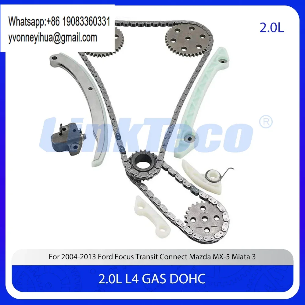 

Engine Timing Chain Kit Tensioner & Guide Fit 2.0 L L4 GAS DOHC For 04-13 Ford Transit Connect Focus Mazda 3 MX-5 Miata 2.0L