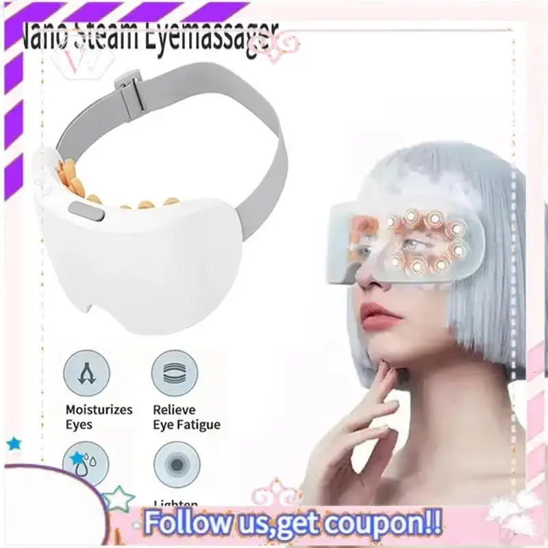 【أداة يدوية】مدلك عيون نانو ستيم للعناية بالعين مع موسيقى بلوتوث لتخفيف التعب وتقليل الهالات السوداء تحت E