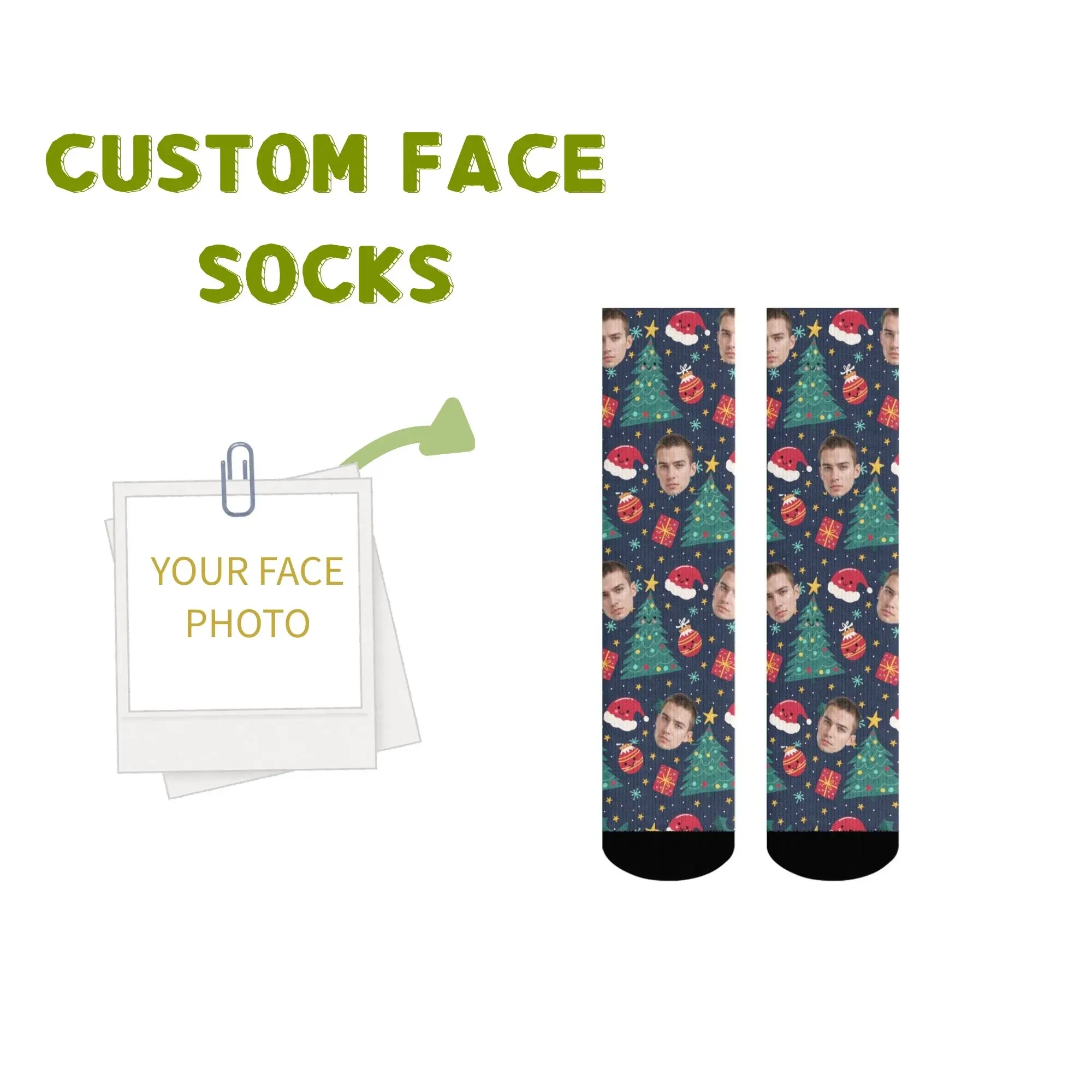 

Custom Face Christmas Compression Socks Tree Santa Hat Gifts & Ornaments Personalized Festive Gift for Family Couple Friends