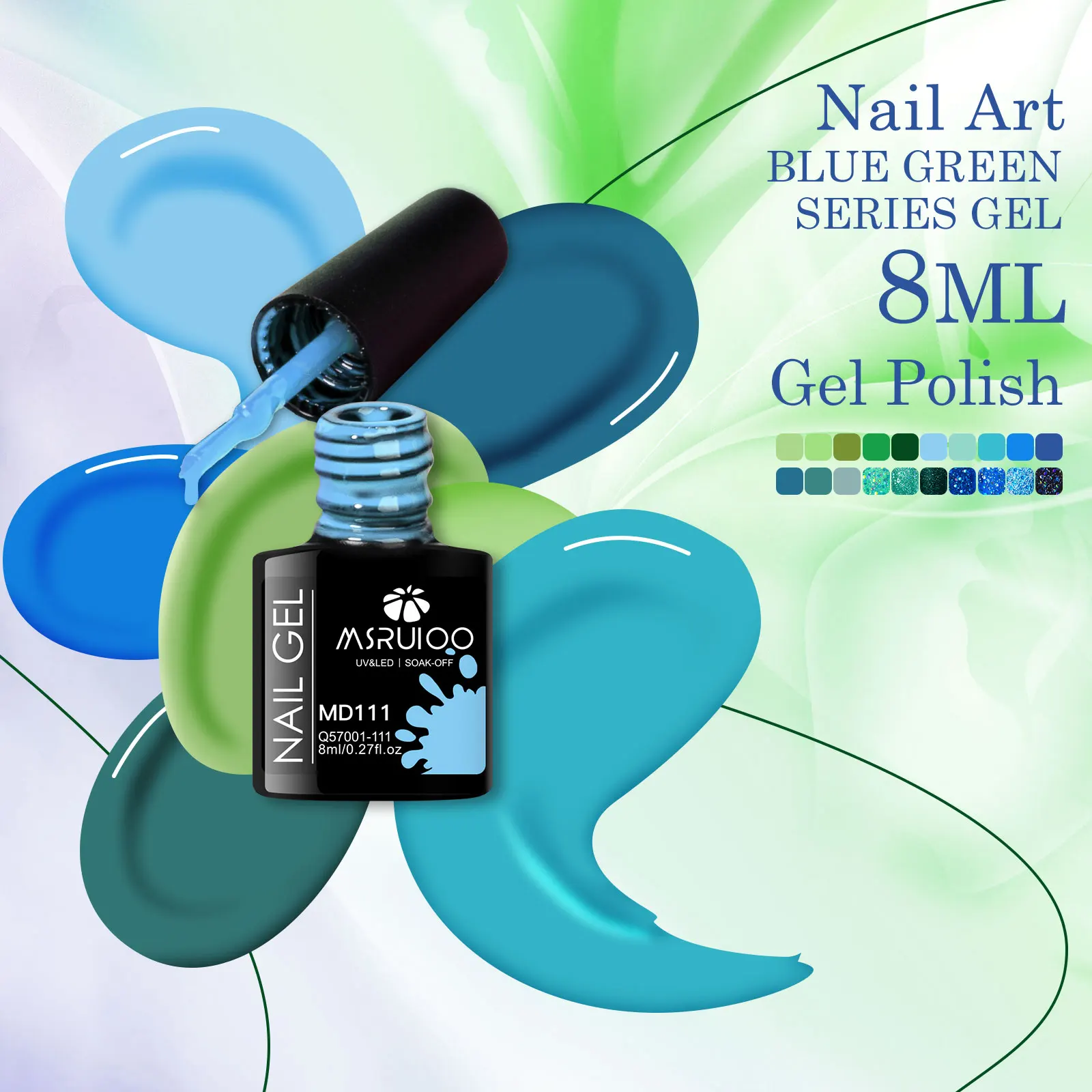 MSRUIOO 8ml Niebiesko-zielony żelowy lakier do paznokci Kolorowy brokat Półtrwały lakier żelowy UV do paznokci Manicure DIY Design