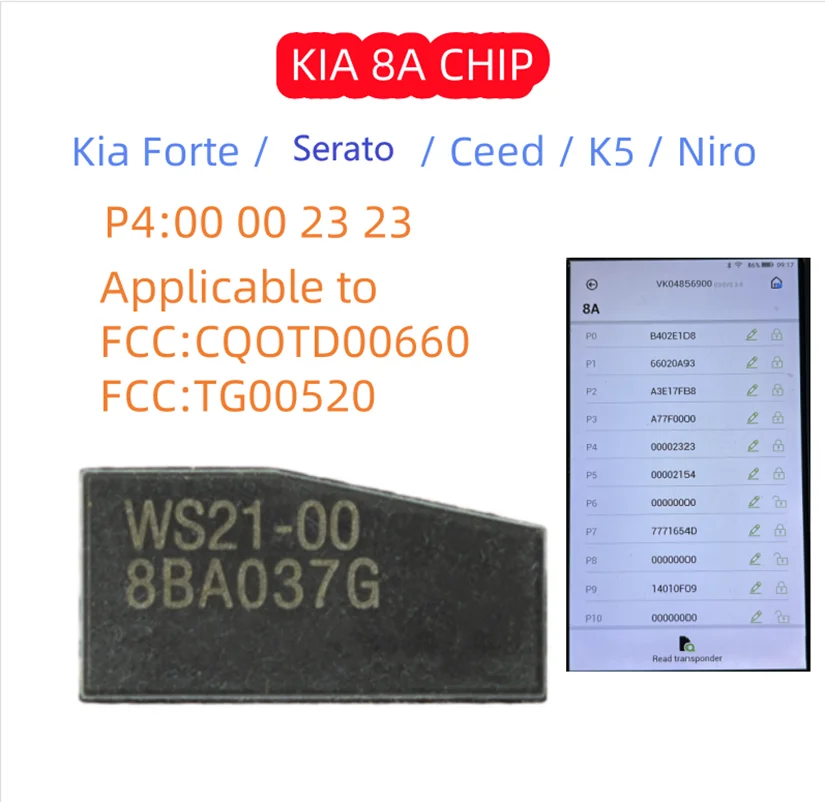 AC08021 Original New Transponder 8A Chip128-bits for Kia K3 Forte Serato Ceed K5 Niro Flip key FCC CQOTD00660 /TG00520 P4 23 23