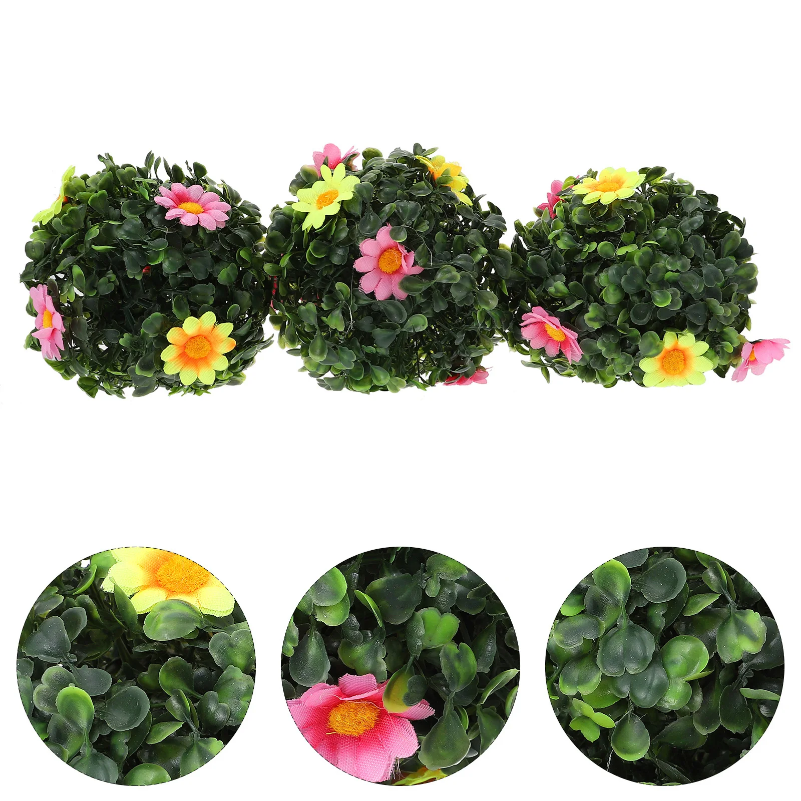 

3 Pcs 15cm Green Grass Balls with Flowers Artificial Plant Decor for Home Hotel Wedding Party Simulated Decorations Indoor