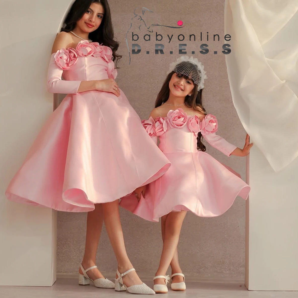 BABYONLINE Customized Princess Girl Dress High-Low Off-shoulder Gown Kid Puffy Skirt Detachable Tail Wedding bridesmaid BallGown