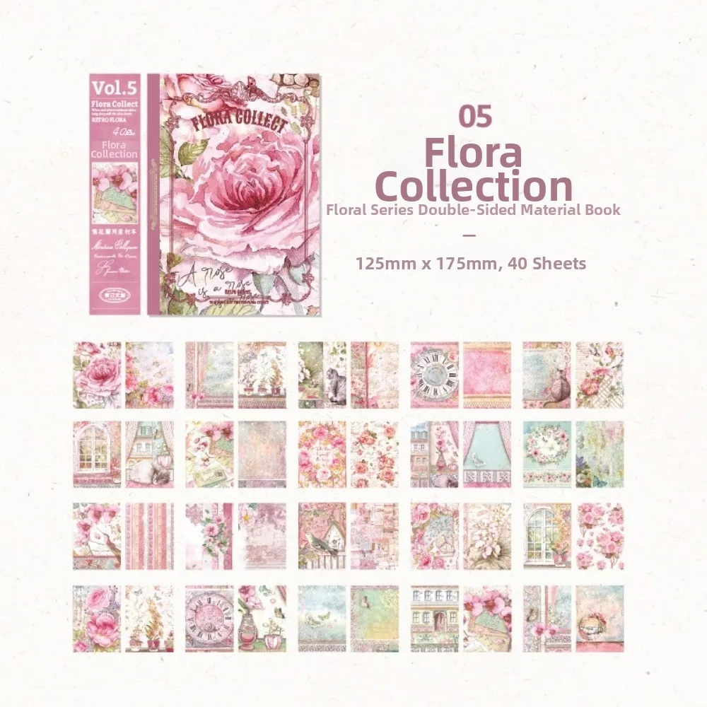 Floral Design Scrapbooking Paper DIY Craft Retro Background Double Sided Paper Unrepeated Patterns Vintage Material Paper
