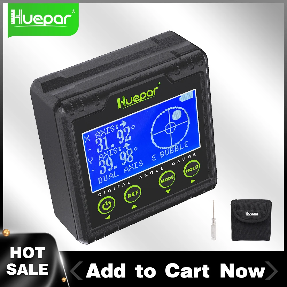 Huepar AG03 Digital Angle Gauge Protractor Electronic Bubble Angle Finder Dual Axis Level Box LCD Inclinometer Bevel Gauge 0~360