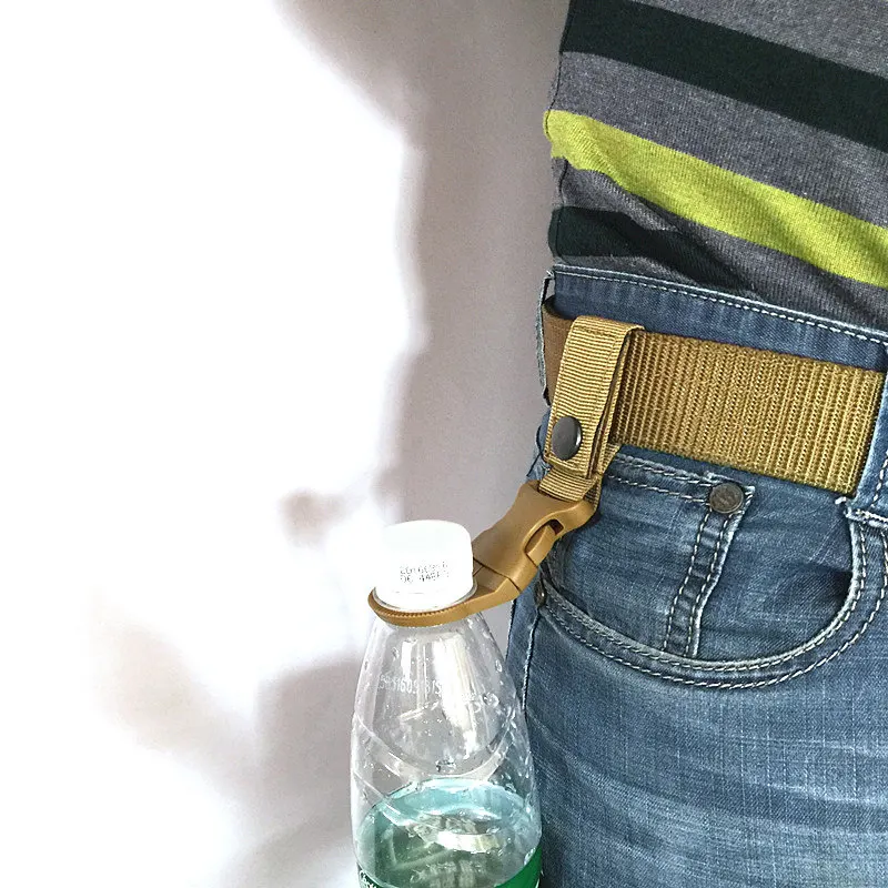 Outdoor Water Bottle Holder Clip Tactical Nylon Band Cold Heat Resistant Fold Proof Secure Button Closure Camping Hiking Khaki