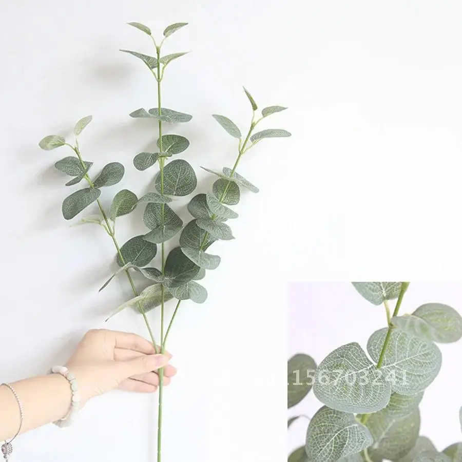 Faux Fabric Foliage Artificial Leaves Branch Retro Green Silk Eucalyptus Leaf for Home Decor Wedding Plants Room Decoration 68CM