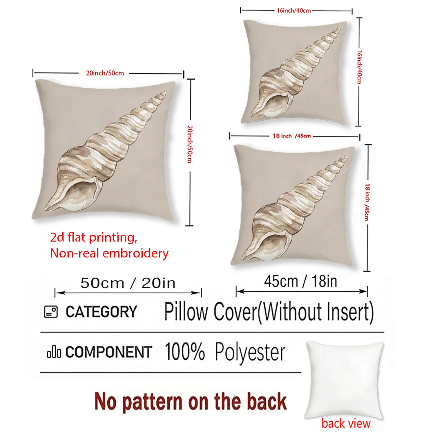 4PC Beach Shell Seascape Throw Pillow Covers Set Coastal Nautical Ocean Decor Accent Cushion for Sofa Bed