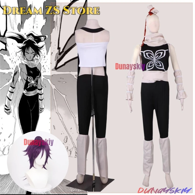 

Аниме Shihouin Yoruichi костюмы для косплея парик Soi Fon черные комбинезоны униформа шарф парик женский сексуальный карнавальный костюм на Хэллоуин