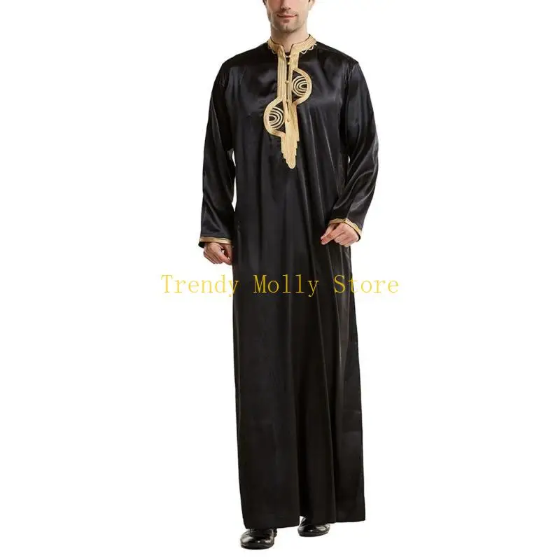 N5KB ثوب فضفاض غير رسمي للرجال المسلمين الشرق الأوسط السعودية قفطان عربي عباية إسلامية #3