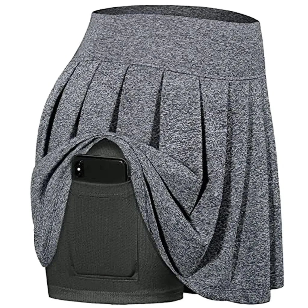 Women'S New Spring And Summer Tennis Skirts Run Yoga Inner Shorts Elastic Sports Pockets Skorts High Waist Short Skirt