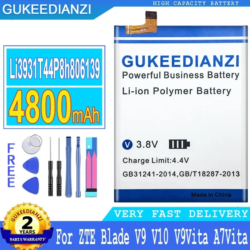 

Extended Life 4800mAh Mobile Phone Battery for ZTE Blade V9 V10 /V9Vita V10Vita /A7 Vita /A4 / A5 2020, Li3931T44P8h806139