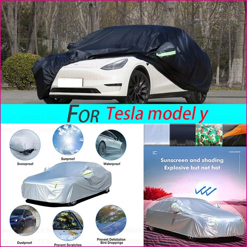 

Black Heavy Duty Car Cover Waterproof All Weather, Full Exterior Cover Outdoor Snow Sun Uv Protection For Tesla Model Y
