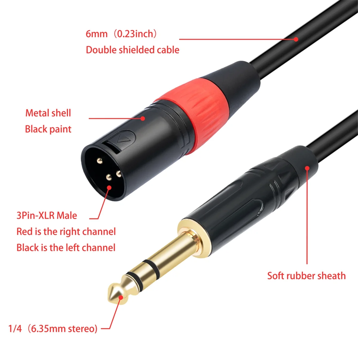 Jack 6.35mm 1/4 TRS Stereo to Double XLR Male Audio Cable Extension Cable Y Splitter Audio Cable 300cm