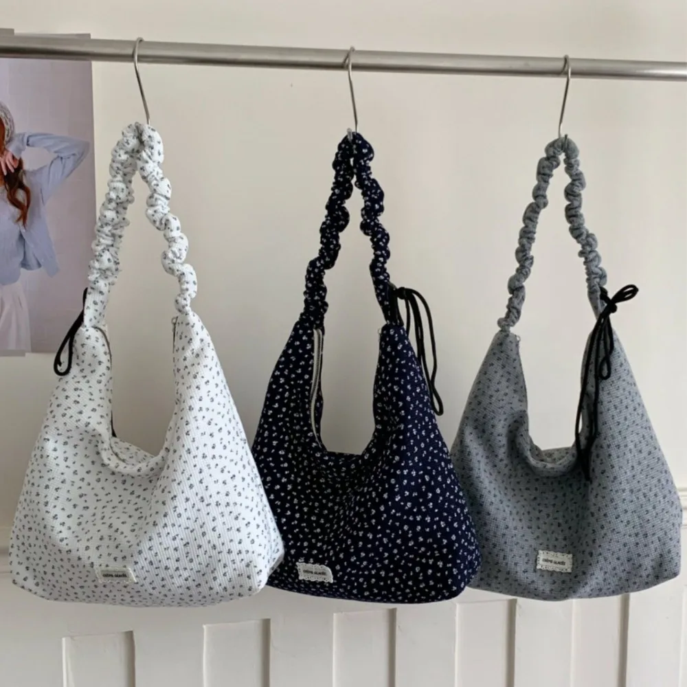 New Korean Floral Print Slouchy Tote Bag for Women Large Capacity Shoulder Crossbody Handbag for Girl Casual Ins Style Shopper