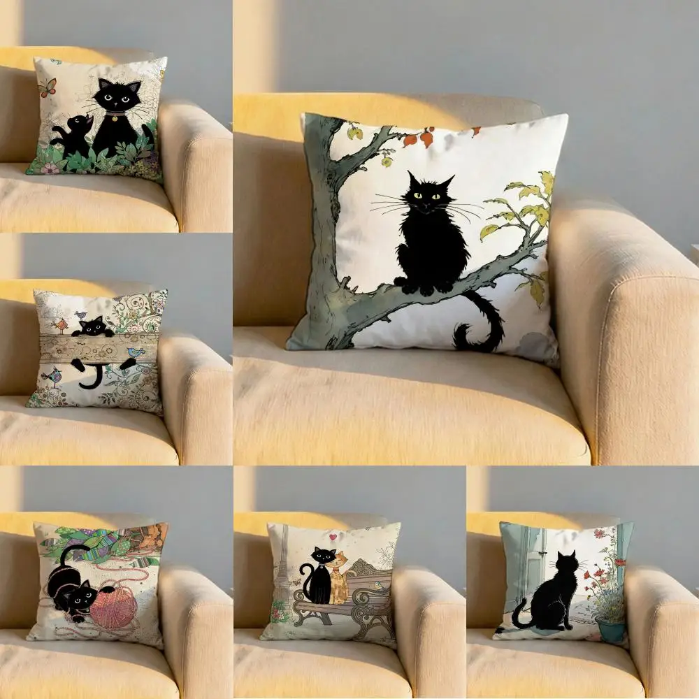 Cartoon little black cat Cushion Cover Soft Reversible & Durable Pillow Cover – Multi-Scene Use for Home & Car Daily Comfort
