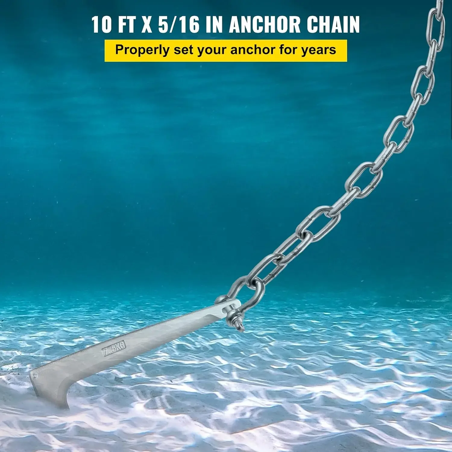 Anchor Chain, 10 ft x 5/16 in 316 Stainless Steel Chain, 3/8