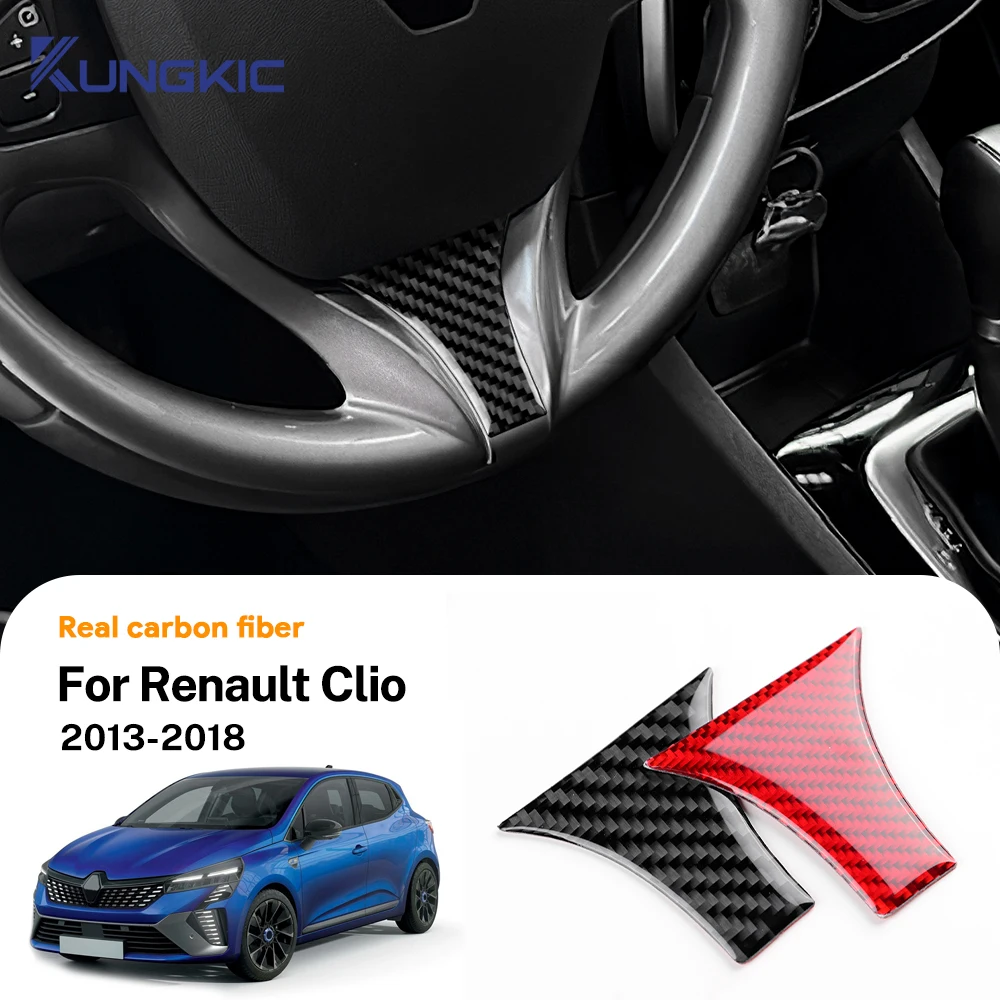 For Renault Clio 2013‑2018 LHD RHD Red Carbon Fiber Steering Wheel Lower Trim Sticker Interior Decoration Cover Accessories