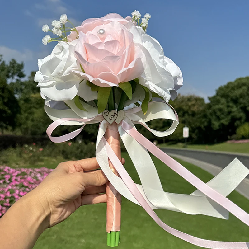 1PC Wedding Bride Bridesmaid Banquet Pink Rose Wedding Party Pearl Throwing Flower Photography Prop Valentine's Day Gift