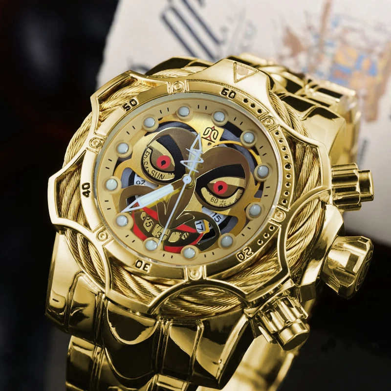 

Мужские часы-клоун с большим циферблатом в европейском и американском стиле, модные повседневные крутые кварцевые часы, легкие роскошные крутые индивидуальные стильные красивые модные мужские часы