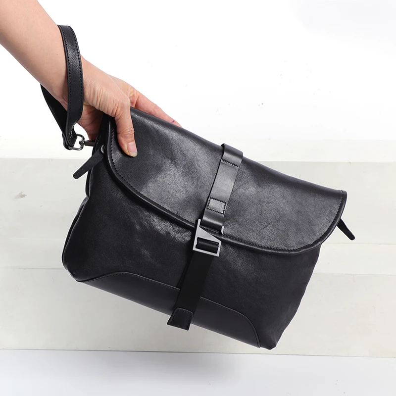 Casual Men\'s Shoulder Bag Genuine Leather Fashion Trend Messnger Bag Small Crossbody Bags Square  Flap Handbag Purse