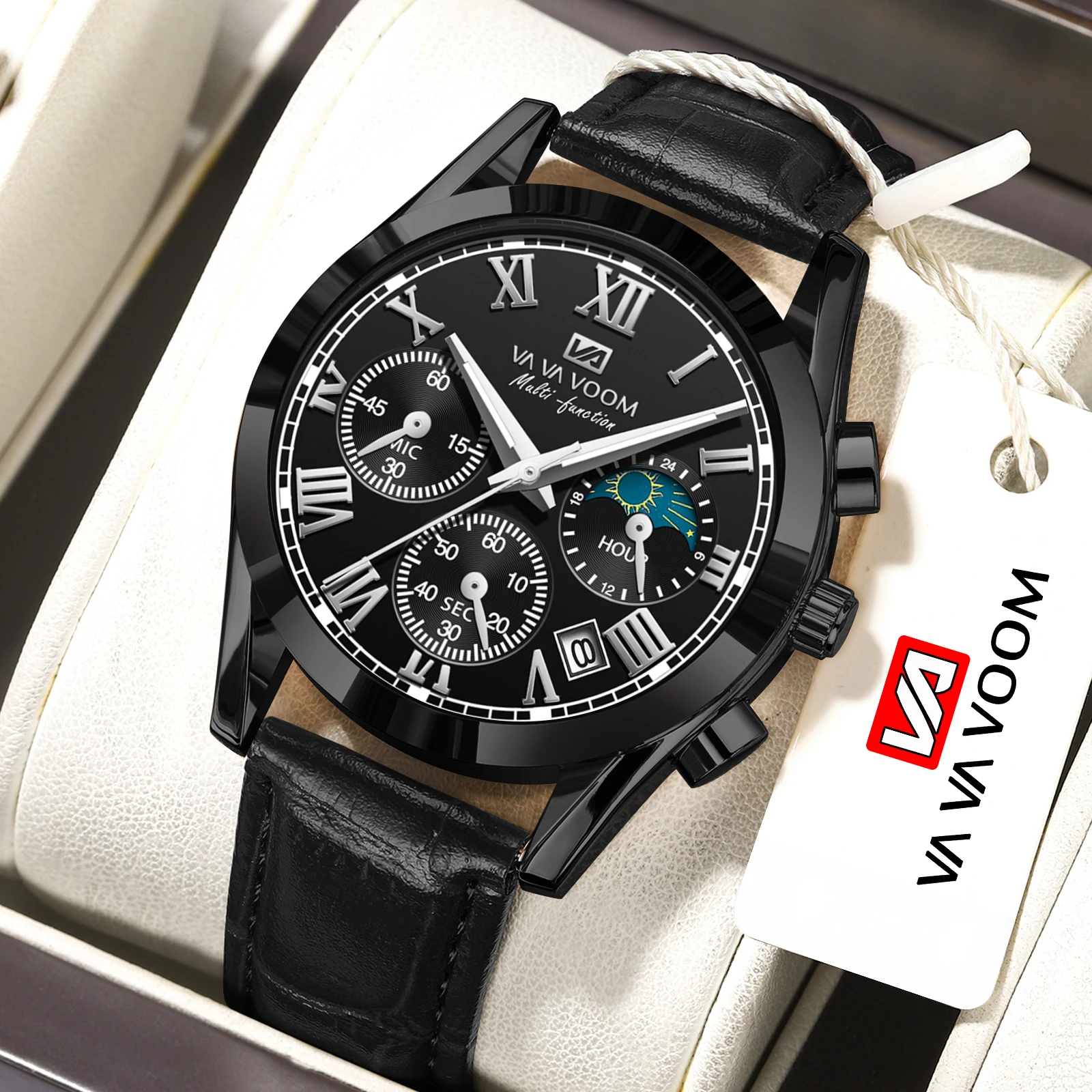 Fashion Sport Style Men's multifunctional 40mm Quartz Watch chronograph Watches for Man 3ATM Waterproof Luminous Date Moon Phase image 5