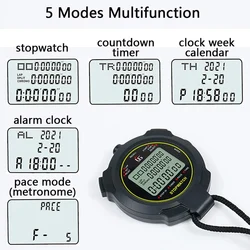 Cronometro sportivo digitale, cronometro con memoria divisa da 10lap/conto alla rovescia, orologio impermeabile da 12/24 ore con ampio Display