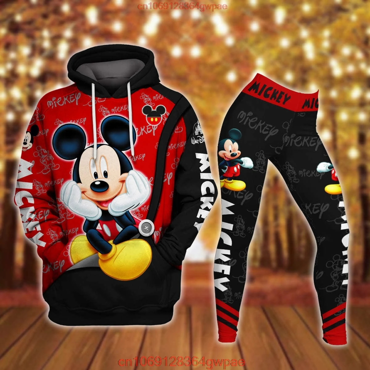 New Personalized Disney Mickey Mouse Minnie 3D Women\'s Hoodie and Leggings Suit Minnie Yoga Pants Sweatpants Fashion Sports Suit