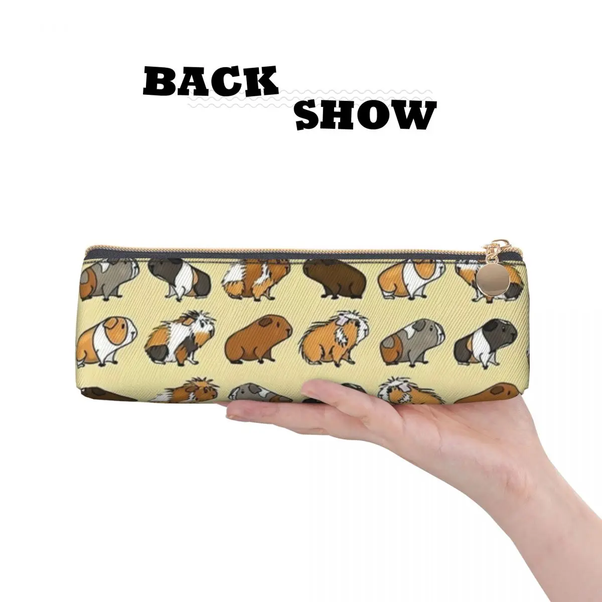 Guinea Pig Print Triangle Pencil Case Funny Animals For Teens School Zipper Pencil Box Cool Leather Pen Organizer