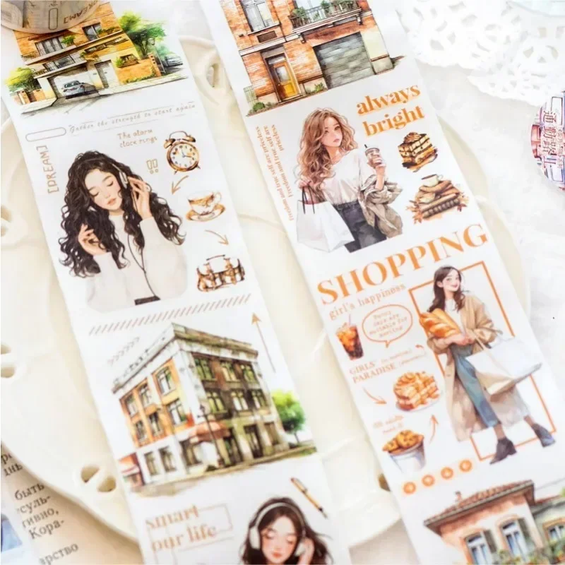 1Roll 2M Decorative Recycled Stickers Supplies  Washi Tape Street Corner Girls Handbook Material Adhesives Scrapbook cut 50mm*2M