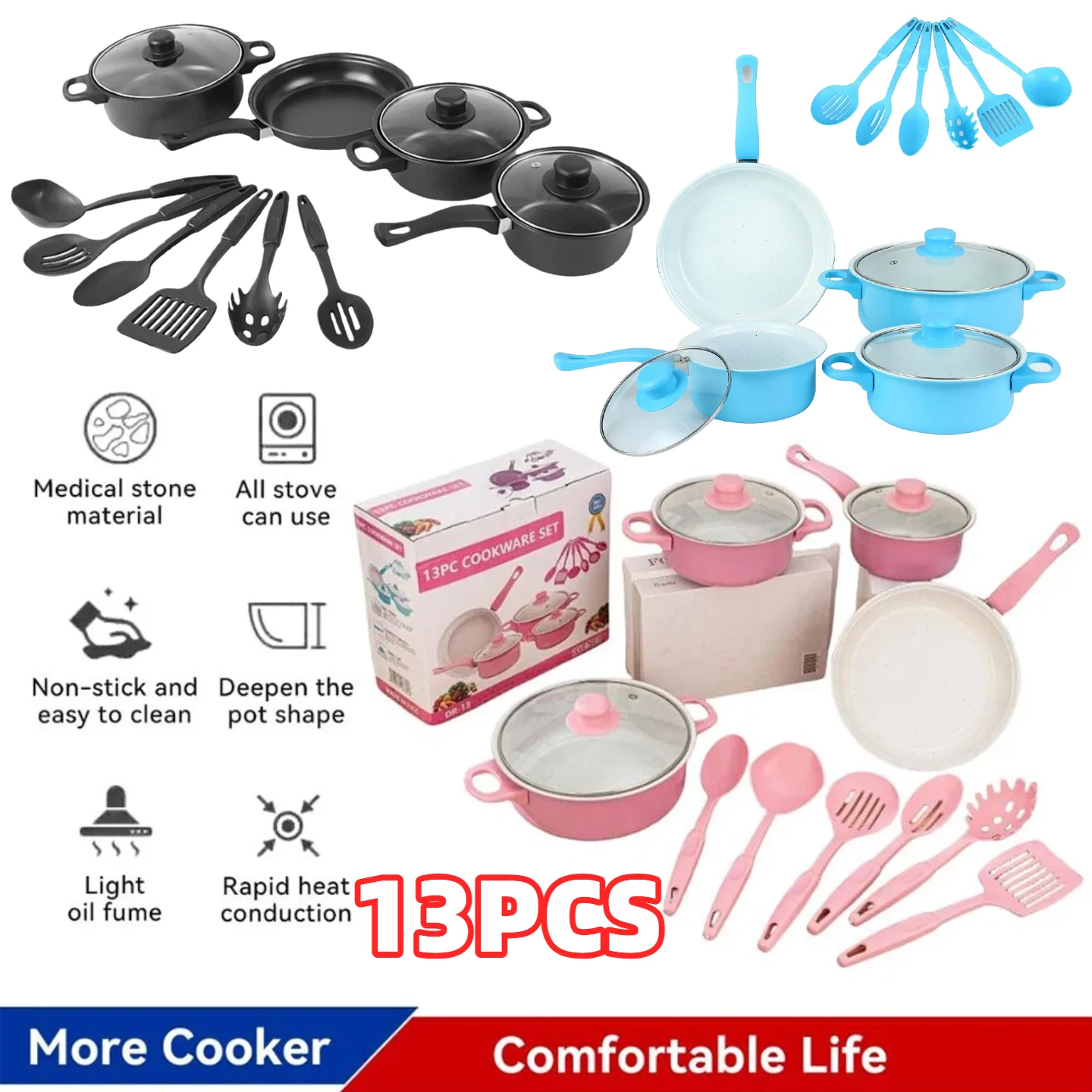 

12 шт., антипригарный набор посуды, молочная кастрюля Maifan, каменная сковорода с крышкой, набор кастрюль, штабелируемый набор кастрюль для всех типов плиты