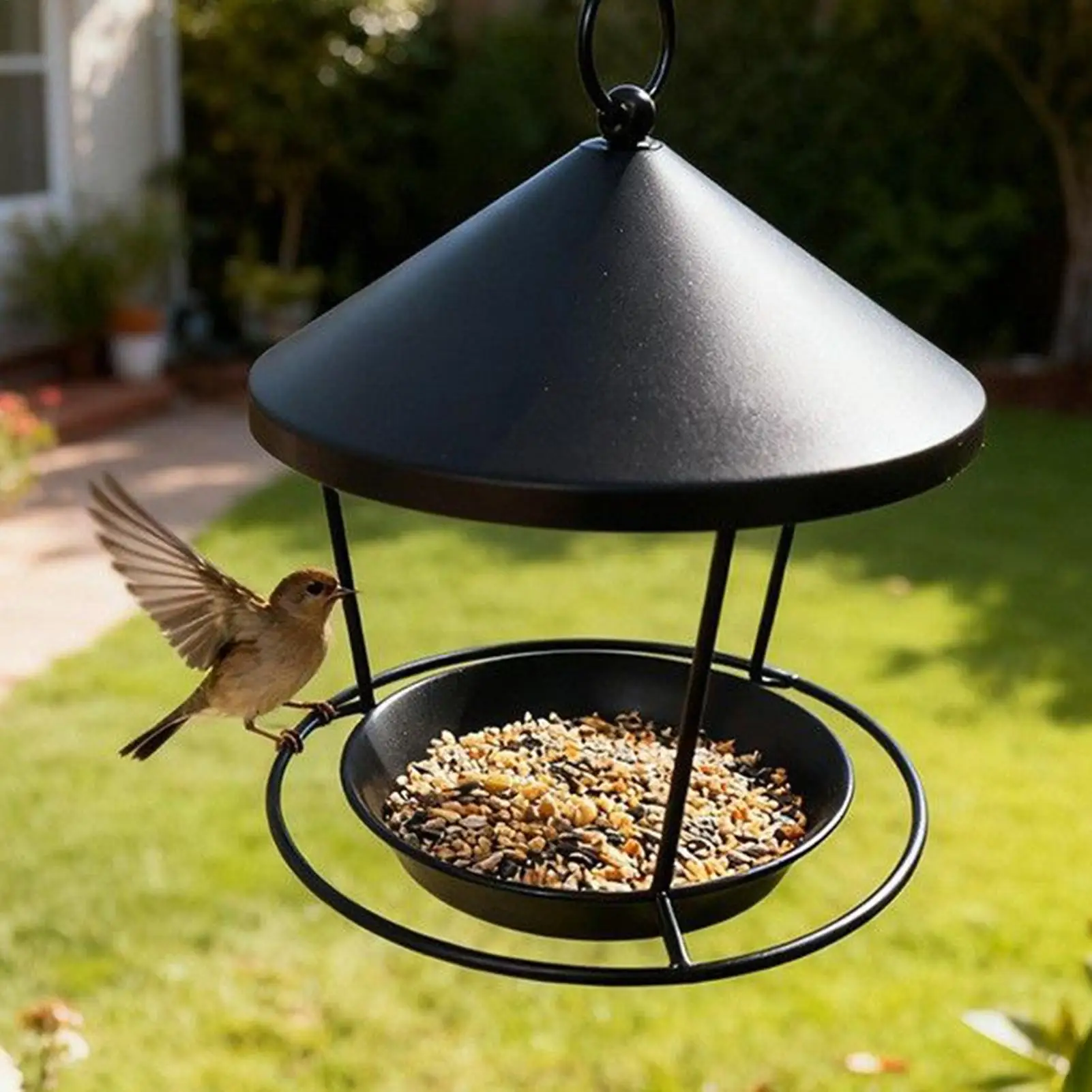 Outdoor Bird Feeder Hangable Metal Hummingbird Food Feeder Outdoor Garden Backyard Apartment Balcony Hangable Bird Food Bowl