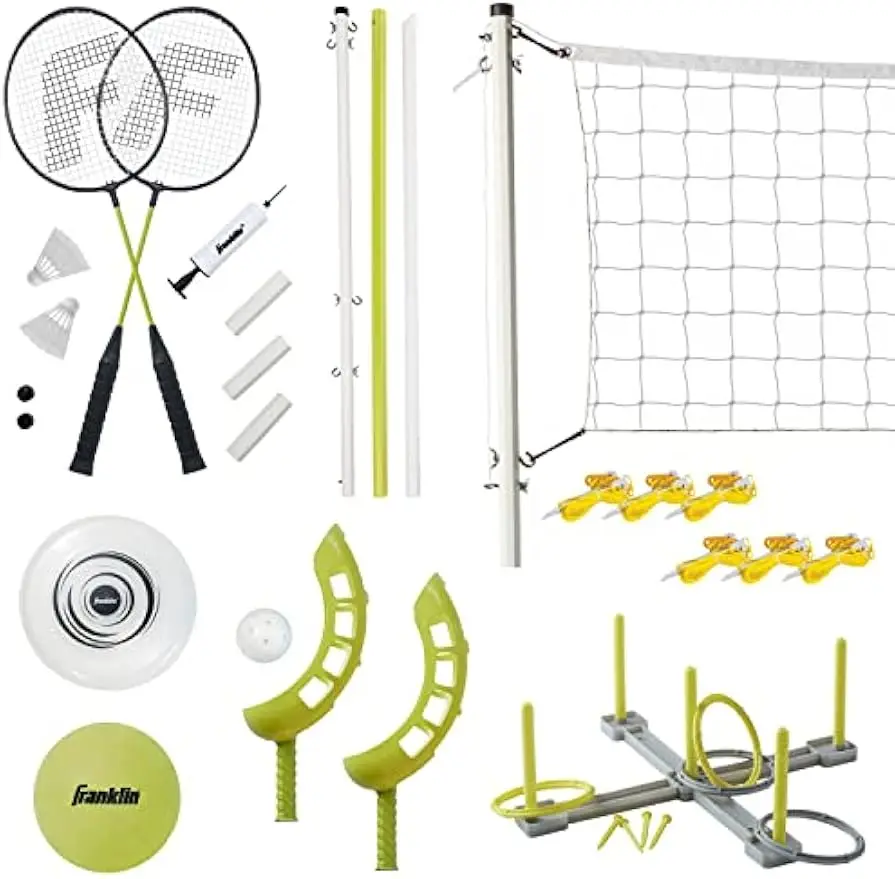 

5-in-1 Outdoor Game Set for Kids: Badminton, Volleyball, Flip Toss, Flying Disc, Ring Toss - Perfect for Backyard and Beach Fun